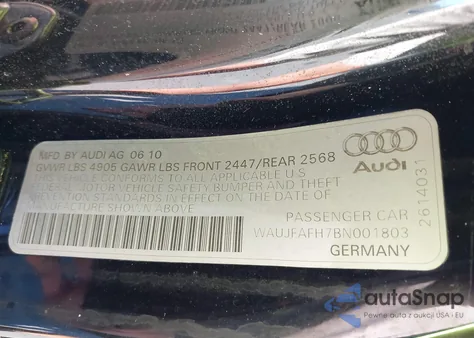 2011 Audi A5 2.0T Premium from USA, damaged, VIN WAUJFAFH7BN001803